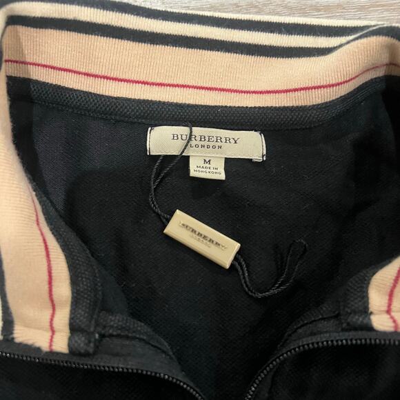 Burberry London Black Cotton Check Collar Zip Up Sweater Medium - Picture 3 of 8